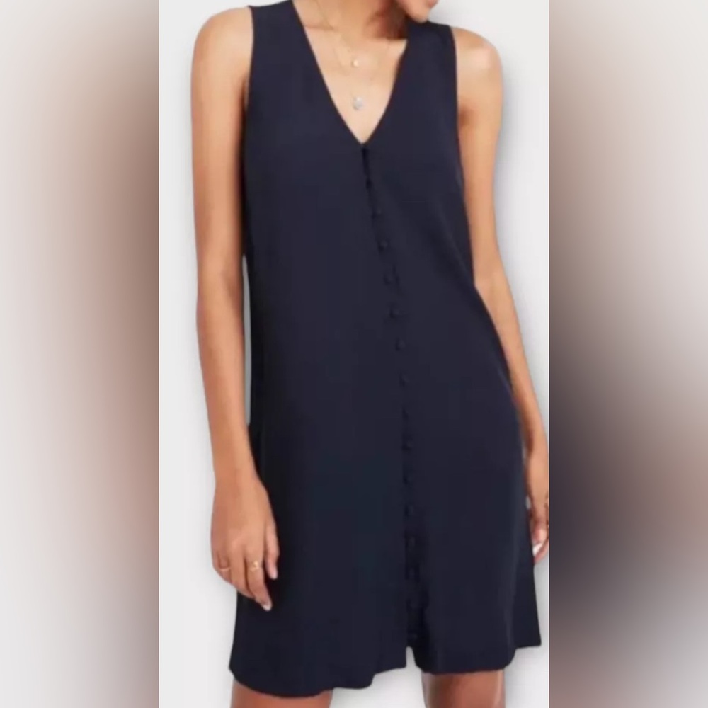 Madewell Tank Dress Sz S Button Front Swingy Shift  Crepe Dark Navy‎ Minimalist